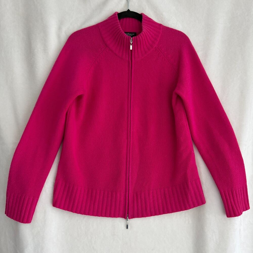 Lord & Taylor Cashmere Cardigan Sweater Large Pink Zip Front Luxury Loud Money - Picture 1 of 8